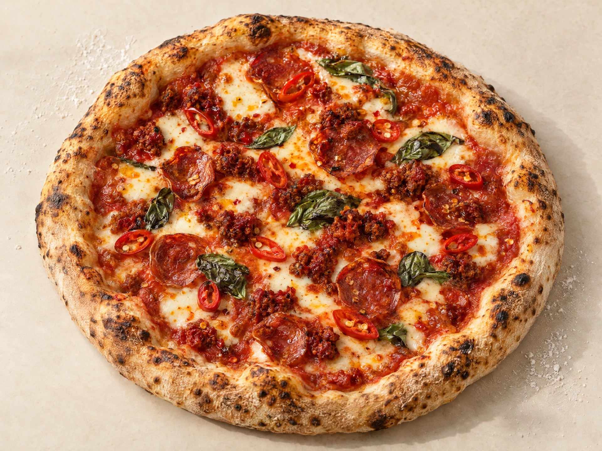 Hotter Than You: Nduja, salami, chilli & mozzarella.